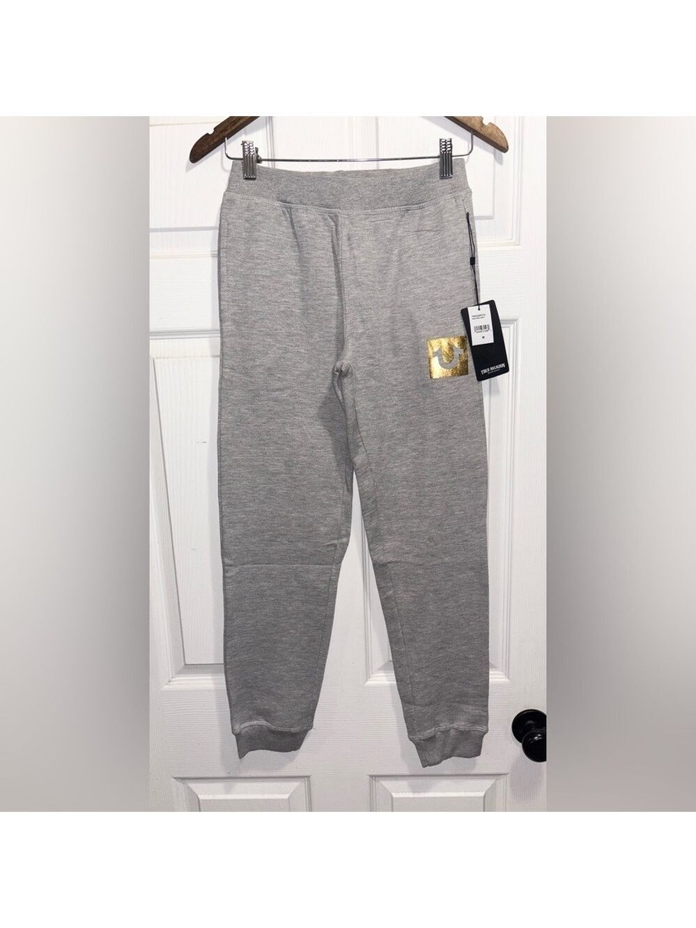 NWT True Religion Joggers Sweat Pants Grey Gold Foil Logo Kids Size Medium NEW